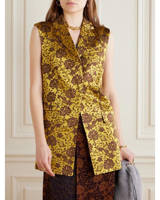 トップス DRIES VAN NOTEN silk vest Dries Van Noten Asymmetric Satin-Jacquard Vest in Yellow | Lyst UK
