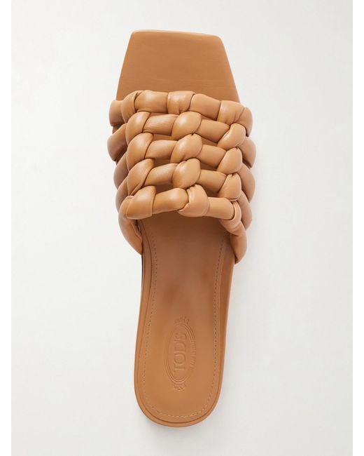 Tod's Brown Padded Woven Leather Slides