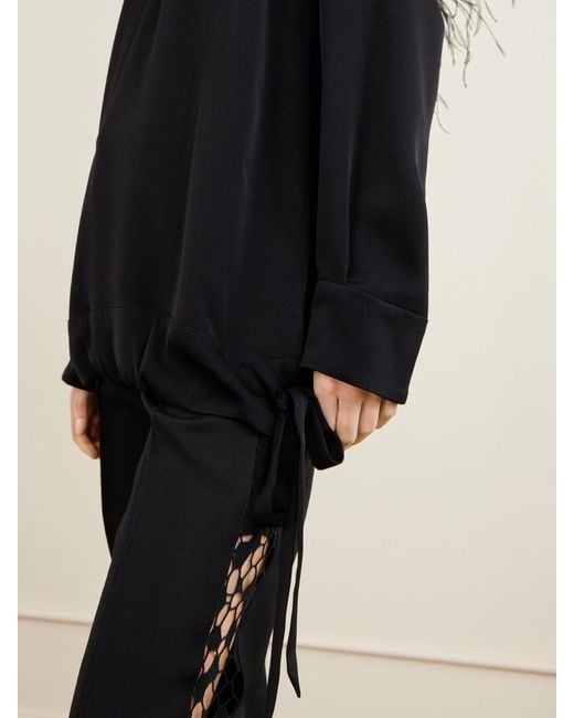 Sharon Wauchob Black Aly Feather-Trimmed Silk-Blend Hoodie