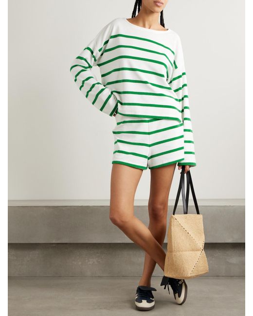 La Ligne Green Shorts Aus Gestreiftem Frottee Aus Einer Baumwollmischung