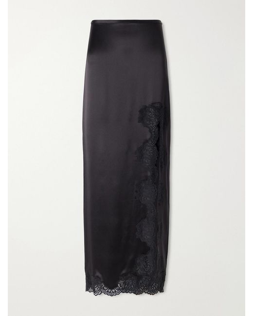 Valentino Garavani Blue Lace-Trimmed Silk-Satin Midi Skirt