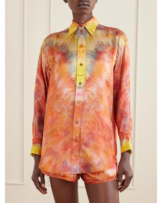 Zimmermann Orange Alchemy Tie-Dye Silk-Satin Shirt