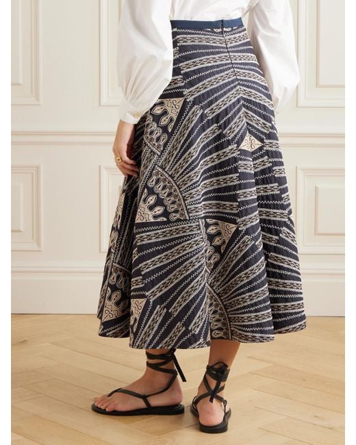 Emporio Sirenuse Gray Tasha 2 Calliope Paneled Embroidered Cotton-Blend Poplin Midi Skirt