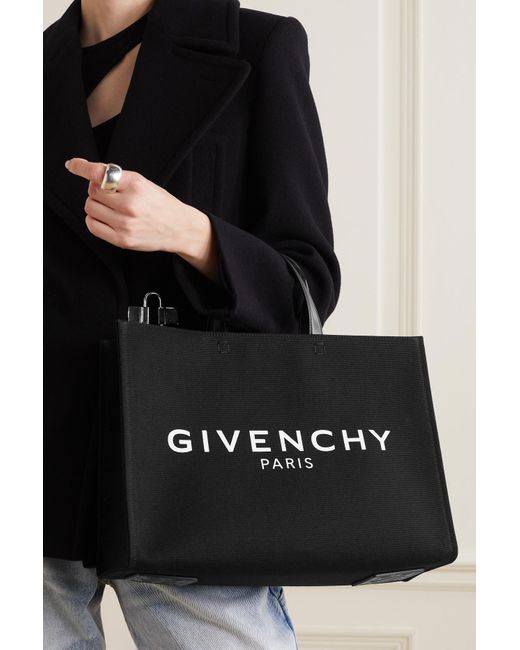 Givenchy G-tote Medium Leather-trimmed Printed Canvas Tote in Black | Lyst