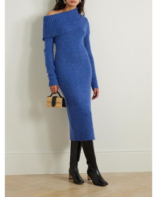 Cult Gaia Blue Grayson Off-The-Shoulder Recycled Knitted Midi Dress