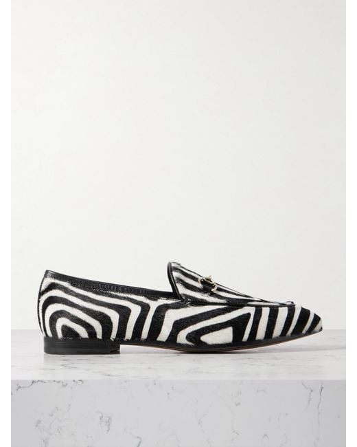 Gucci Metallic Jordaan Horsebit-Detailed Zebra-Print Calf Hair Loafers