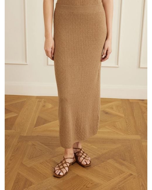 LeKasha Natural Sunnie Pointelle-Knit Cashmere Midi Skirt