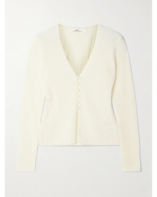 arch4 Natural New Cami Ribbed Organic Cashmere Cardigan