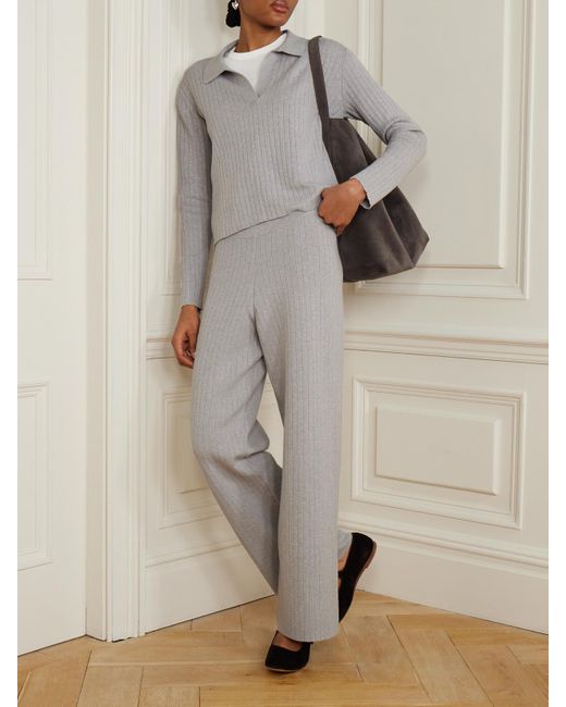 Skin Gray Milan Hose Aus Einer Gerippten Biobaumwoll-Kaschmirmischung