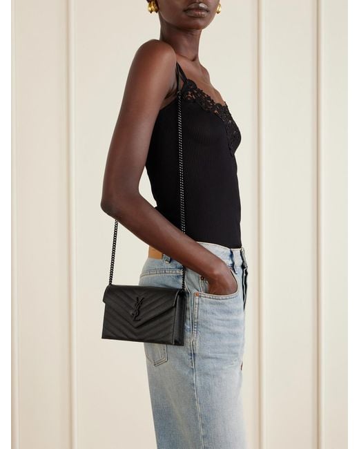 Saint Laurent Black Cassandre Mini Matelassé Textured-Leather Shoulder Bag