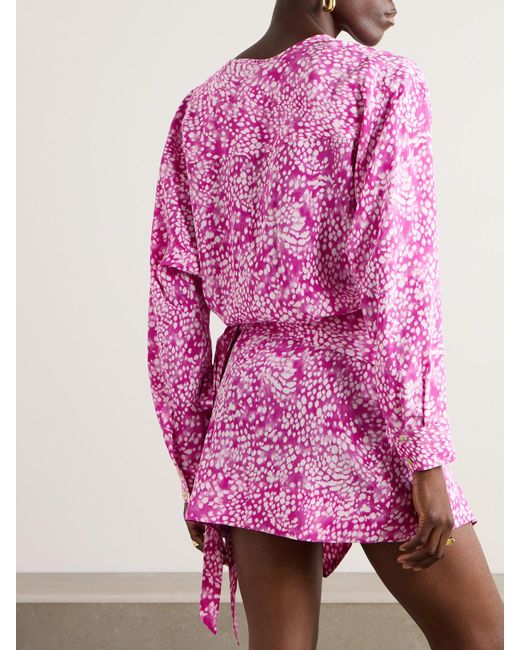 Isabel Marant Pink Minikleid Aus Crêpe Aus Einer Bedruckten Seidenmischung Mit Raffungen