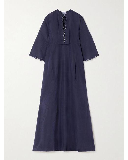 Thierry Colson Blue Rachel Embroidered Cotton And Linen-Blend Maxi Dress
