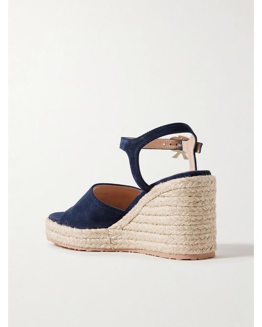 Gianvito Rossi Blue 90 Suede Espadrille Wedge Sandals