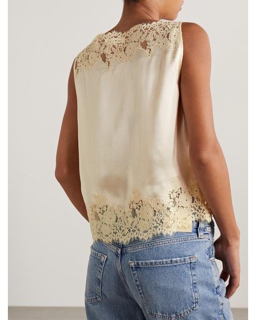 Doen Natural Viviane Lace-Trimmed Silk-Satin Top