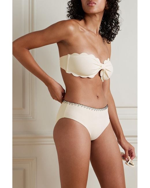 Marysia Swim Natural Barragan Embroidered Seersucker Bikini Briefs
