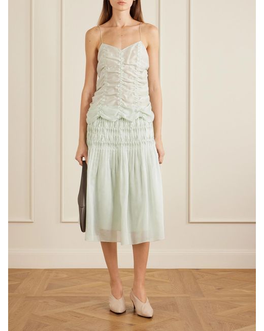 Khaite White Inara Ruched Lyocell And Silk-Blend Tank