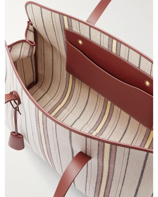 Loro Piana Natural Laguna Leather-Trimmed Striped Canvas Tote