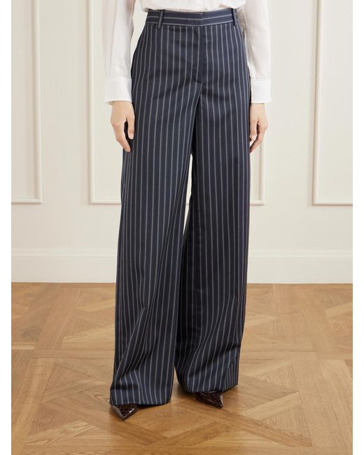 Nili Lotan Blue Rivers Striped Wool Wide-Leg Pants