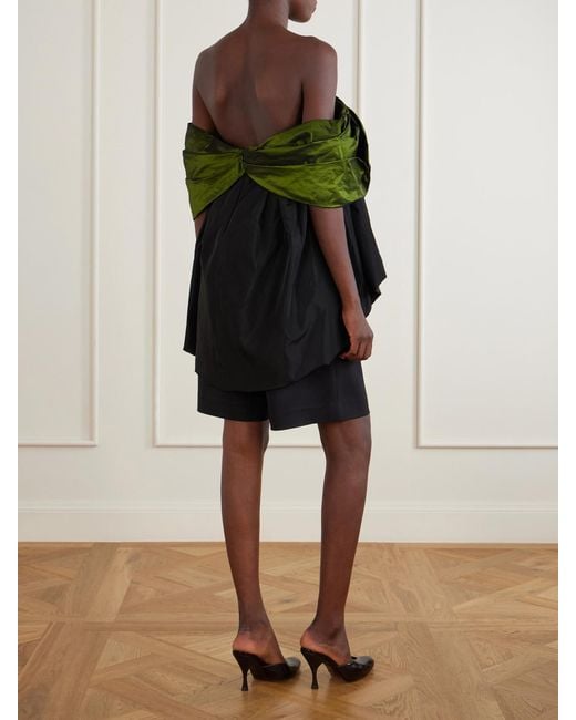Simone Rocha Green Bow-Detailed Gathered Taffeta Blouse
