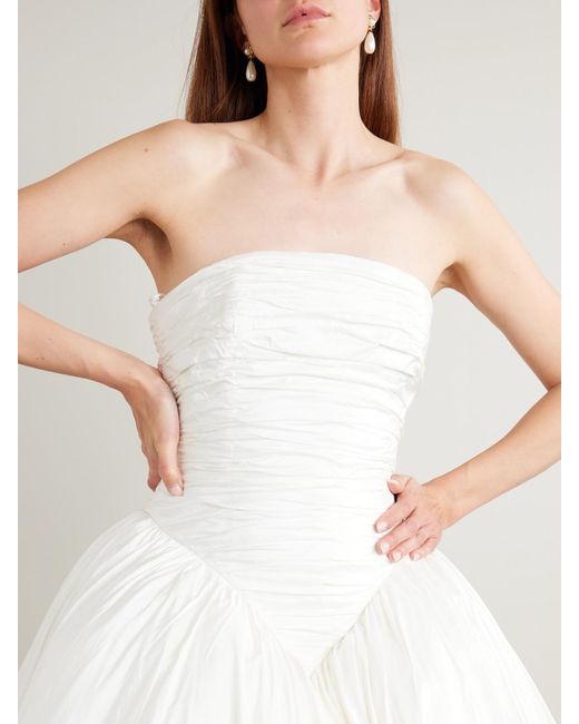 The New Arrivals Ilkyaz Ozel White Britt Strapless Ruched Silk-Taffeta Gown
