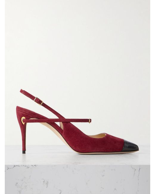 JENNIFER CHAMANDI Pink Edoardo 85 Patent Leather-Trimmed Suede Slingback Pumps