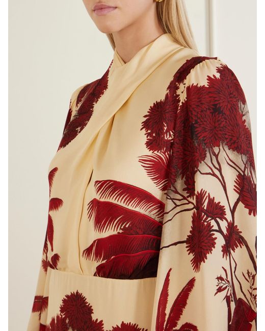 Johanna Ortiz Red Maiden Voyage Floral-Print Silk-Georgette Midi Dress