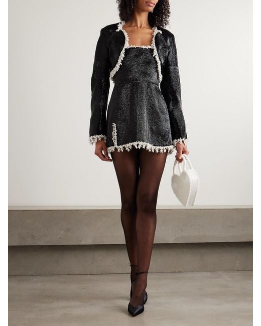 Clio Peppiatt Black Margot Cropped Embellished Satin Jacket