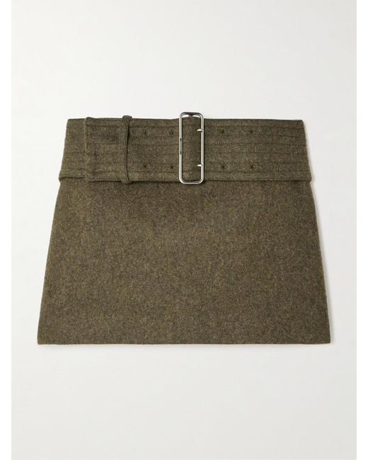 Ferragamo Green Belted Wool-Tweed Mini Skirt