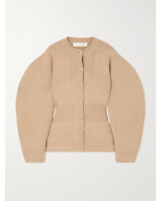 D'Estree Natural Adrian Ribbed Cable-Knit Wool Cardigan