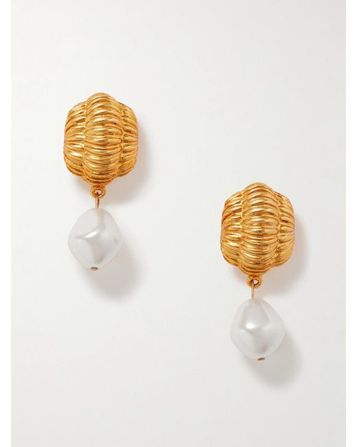 Jennifer Behr White Asha-Plated Pearl-Like Earrings