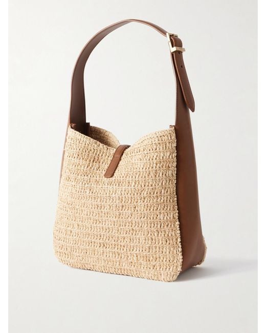 Saint Laurent Natural Le 5 À 7 Supple Small Leather-Trimmed Raffia Shoulder Bag