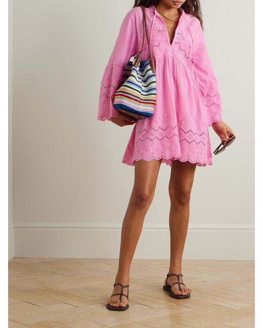 Melissa Odabash Pink Sebenna Broderie Anglaise Cotton Kaftan