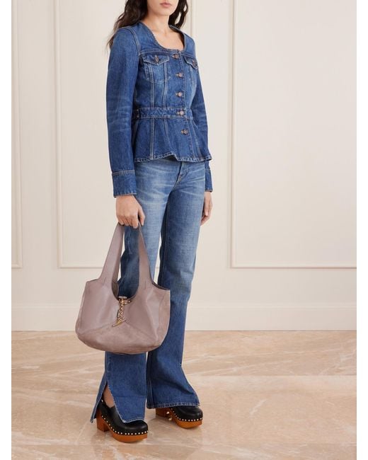 Chloé Pink Balloon Leather-Trimmed Suede Tote Bag