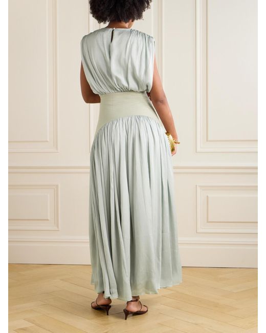 Abadia White Suri Pleated Twill-Trimmed Crepon Gown