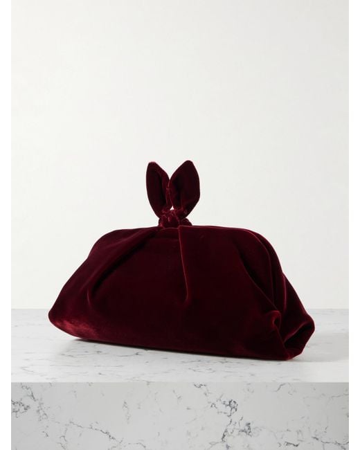 Aquazzura Red Bow Tie Pleated Velvet Clutch