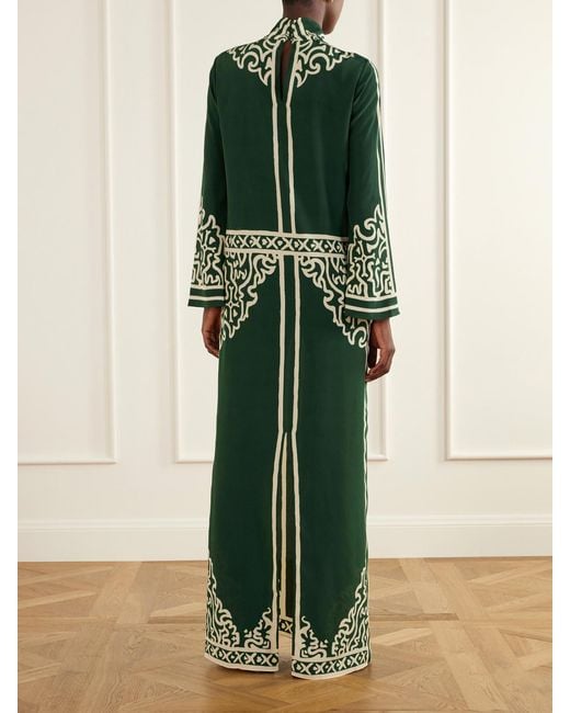 Johanna Ortiz Green The Windborne Silk-Crepe De Chine Maxi Dress