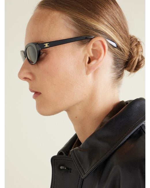 Céline Black Triomphe Mini Oval-Frame Acetate Sunglasses