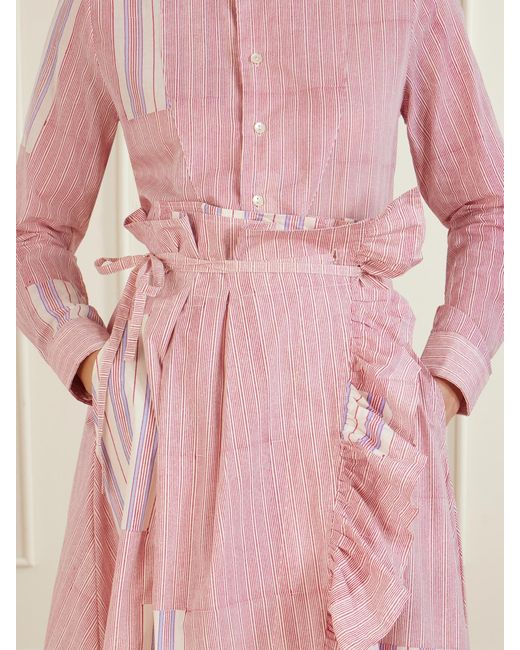 Thierry Colson Pink Tasha Ruffled Striped Cotton-Voile Wrap Midi Skirt