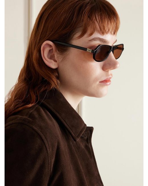 Miu Miu Black Round-Frame Acetate Sunglasses