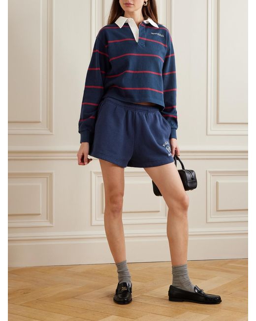 Sporty & Rich Blue Embroidered Striped Cotton Polo Shirt
