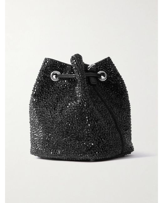 Versace Black Beuteltasche Aus Satin Mit Kristallen Und Faux Fur
