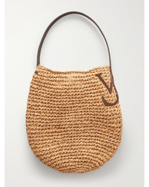 J.W. Anderson Natural Bulb Leather-Trimmed Raffia Shoulder Bag