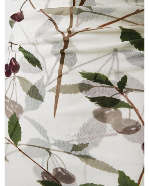 Stella McCartney White Strapless Ruched Printed Stretch-Mesh Maxi Dress