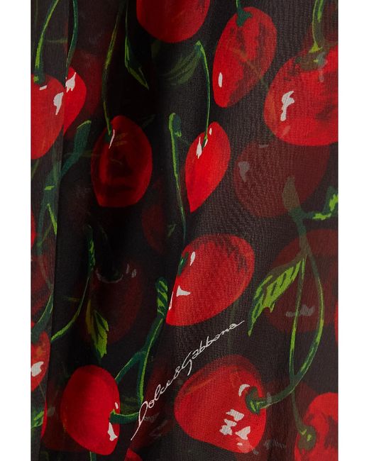 Dolce & Gabbana Red Tie-Neck Printed Silk-Chiffon Blouse