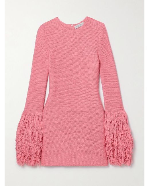 Gabriela Hearst Pink Liam Minikleid Aus Einer Kaschmir-Seidenmischung Mit Fransen