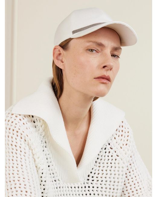 Brunello Cucinelli Natural Bead-Embellished Cotton-Blennd Twill Baseball Cap