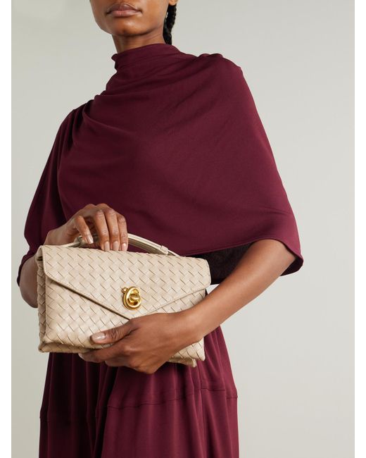 Bottega Veneta Natural Knot Lock Medium Intrecciato Leather Shoulder Bag