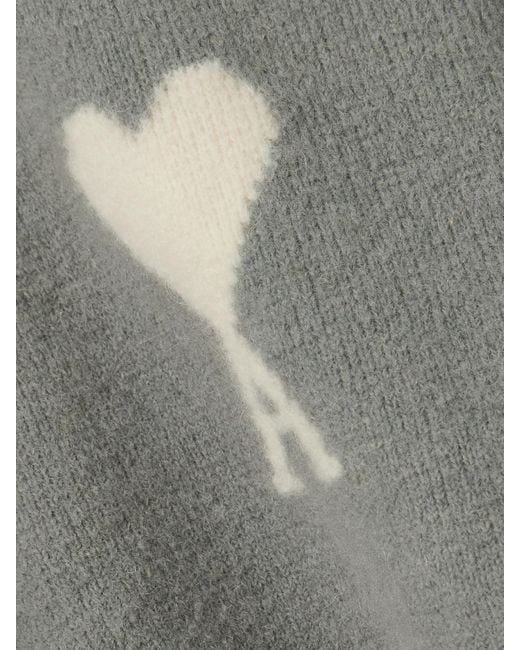 AMI Gray Intarsia Oversized Alpaca-Blend Sweater
