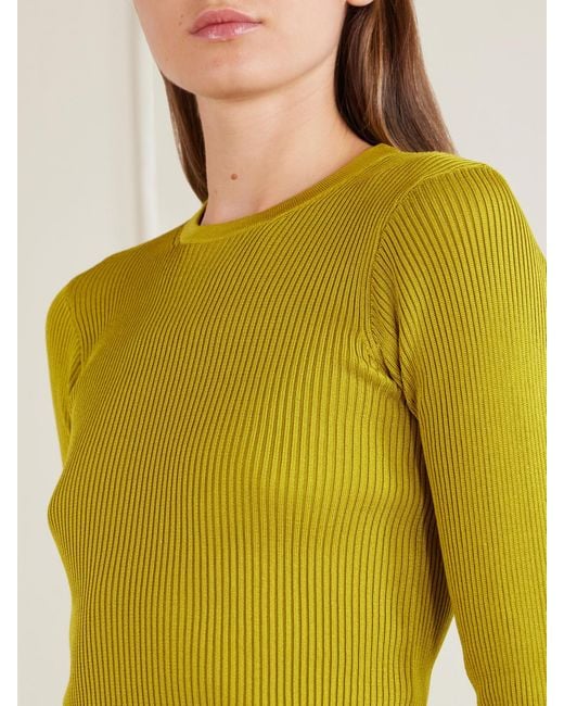 Rier Yellow Ribbed Silk T-Shirt