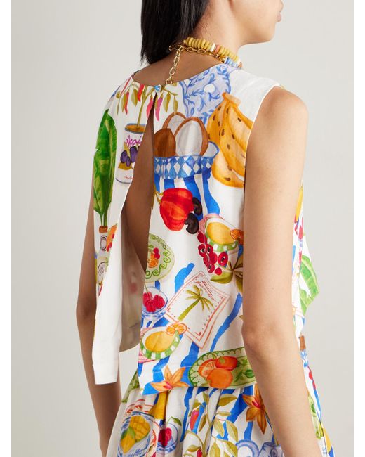 Haut Raccourci Dos Ouvert En Lin Mélangé Imprimé Farm Rio en coloris Blue